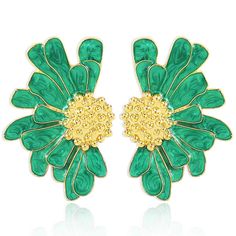 PRICES MAY VARY. Design: Boho flower earrings are designed in the shape of half a flower, simple and stylish, suitable for all hairstyles and will suit most outfits, make you stand out from the crowd Material: Green floral earrings stud are made of alloy, and it features a metal plating and an electrocoating for a more lustrous appearance, will not easy to fade and tarnish Size: 3.4 * 5 cm (1.33 * 1.96 inches), weight 11.5 g (0.41 oz). Rich and lovely colors, light weight, comfortable to wear, n Green Whimsical Flower Shaped Earrings, Green Flower-shaped Earrings For Summer, Elegant Green Enamel Flower Earrings, Hypoallergenic Green Flower-shaped Earrings, Flower Simple, Yellow Flower-shaped Earrings With 3d Flowers, Large Daisy, Oversized Earrings, All Hairstyles