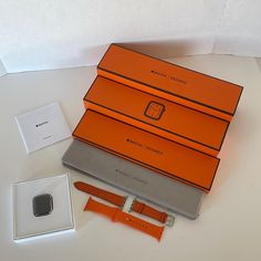 Hermes Apple Watch 40mm Orange Leather And Sport Bands Box And Charging Cable Included Recently Service At Apple Timeless Silver Watch Accessories With Original Box, Luxury Silver Watch Accessories With Original Box, Hermes Apple Watch, Apple Watch Series 6, Hermes Watch, Hermes Accessories, Orange Leather, Apple Watch Series, Charging Cable