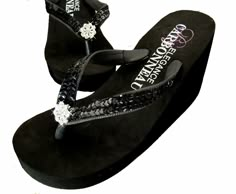 Black Wedge Flip Flops, Nautical Theme Wedding, Bridal Wedges, Fancy Flip Flops, Black And White Jewelry, High Heel Flip Flops, Bridal Flip Flops, Platform Flip Flops, Elegant High Heels