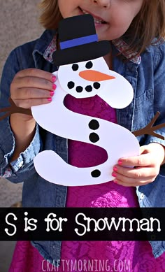 S is for Snowman Winter Craft for Kids #Christmas #Alphabet art project | CraftyMorning.com S Is For Snowman, Crafty Morning, Morning Winter, January Crafts, Preschool Winter