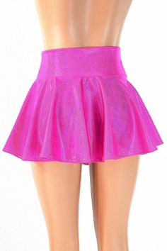 "This item is made to order, please read all the way through the listing before purchasing! Super cute neon pink holographic metallic mini skirt! This wicked awesome skirt is full circle cut, so it whirls and twirls with flirty movement. It is made of four way stretch spandex. It sets high at the waist, and the length is measured from the top of the waistband to the hemline. Need help choosing \"Length\"? Watch this video: https://www.youtube.com/watch?v=qTKmmJGrjW8&t=1s Womens Sizing (See b Metallic Mini Skirt, Pink Holographic, Full Circle, Womens Skirts, Neon Pink, Skater Skirt, Mini Skirt, Ballet Skirt, Womens Skirt