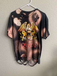 Queen Bleached Distressed T-Shirt Size LL 100% Brand New- Never Worn  This shirt has been individually distressed and freshly laundered.   Please reach out with any questions regarding the product.  Thank you for checking out my shop! Edgy Distressed Crew Neck T-shirt, Distressed Acid Wash Band Merch T-shirt, Summer Distressed Band Merch T-shirt, Grunge Acid Wash Distressed T-shirt, Acid Wash Distressed Crew Neck T-shirt, Faded Distressed Crew Neck T-shirt, Faded Distressed T-shirt For Summer, Faded Distressed T-shirt With Relaxed Fit, Edgy Faded Distressed T-shirt