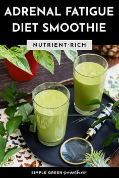 Two glasses of Adrenal Fatigue Diet Smoothie Adrenal Fatigue Diet, Healthy Green Smoothies, Adaptogenic Herbs, Green Smoothies, Herbal Infusion, Adrenal Fatigue