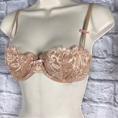 Vintage Nwot Victoria’s Secret Lace Vs Circa Early 2000’s This Beautiful Bra Is Unlined And A Balconette Style. In Nude Peachy Shimmery Lace, Twinned String Satin Straps With Pink Satin Bows. Plus A Perfectly Placed Pink Satin Bow In Center Of Cleavage. Adjustable Straps And Also Adjustable Back Close. Size 34b Absolutely Fabulous Condition. Never Worn. No Flaws Or Stains. * Smoke Free Home. Coquette Lace Bra, Flyaway Top, Bows Pink, Satin Bra, Strappy Bralette, Coquette Cottagecore, Cottagecore Coquette, Coquette Y2k, Nike Tennis Dress