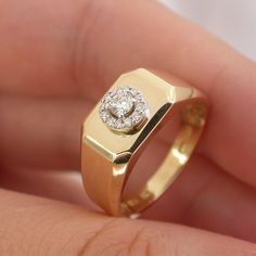 Gold Signet Ring 14k Solid Gold Diamond Gemstone Ring Special Design Band Daily Use Minimalist Dainty Ring Christmas Birthday Gift For Her ▶ 𝙋𝙍𝙊𝘿𝙐𝘾𝙏 𝙁𝙀𝘼𝙏𝙐𝙍𝙀𝙎 * 14k Solid Gold Ring * Salitaire Total Carat: 0.10 ct * Round Stones Total Carat: 0.10ct * Total Carat: 0.20 ct * Diamond Quality: G Colour VS Clarity * Top Size Width : 8.53 mm ( 0.33 in) * Top Size Length : 10.18 mm ( 0.40 in) * Mini Round Stone and Solitaire Total Size : 5.75 x 5.75 mm ( 0.22 in) ▶▶ İNFORMATİON If you cho 14k Gold Cluster Ring With Single Diamond, 14k Gold Jewelry With Halo Design, Yellow Gold Cubic Zirconia Signet Ring For Anniversary, Diamond Halo Ring As Gift, Gift 14k Gold Diamond Ring With Accents, 14k Gold Diamond White Signet Promise Ring, Fine Jewelry Halo Ring With Vvs Clarity As Gift, 14k Gold Signet Ring With Single Diamond, Gift 14k Gold Birthstone Ring With Diamond Accents