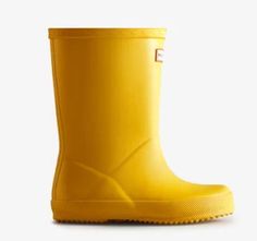 Hunter Boots are a classic rain boot for kids out of the UK and have been in business since 1856! They love to encourage discovery so go ahead let them splash in the puddles. Waterproof Yellow Boots For Fall, Yellow Waterproof Boots For Fall, Yellow Waterproof Rain Boots, Classic Waterproof Rain Boots For Rainy Weather, Classic Waterproof Rain Boots, Yellow Round Toe Rain Boots For Spring, Classic Waterproof Rain Boots With Round Toe, Classic Round Toe Boots For Rainy Weather, Kids Rain Boots