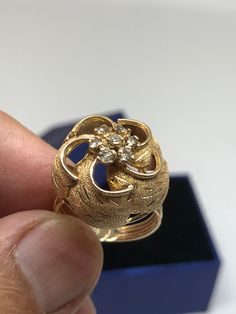 this rare beautiful hand-made tested 14k gold with7 and clear sapphire, ring size 7 and it is weight about 5.5 grams, solid 14k gold, the flower crown of the ring are 19.7mm around. this ring makes an excellent gift for her 💥💖 Gold Cluster Ring With Flower Shape And Prong Setting, Unique Yellow Gold Topaz Ring For Formal Occasions, Formal Gold Flower Ring Stamped 14k, Formal 14k Gold Flower Diamond Ring, Unique 14k Gold Diamond Ring For Formal Occasions, Heirloom Diamond Flower Ring In Yellow Gold, Elegant Floral Ring Stamped 14k, Victorian Gold Sapphire Ring With Diamond, Victorian Sapphire Ring With Diamond In Gold