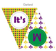 it's mardi gras banner with the letter n in purple, green and yellow