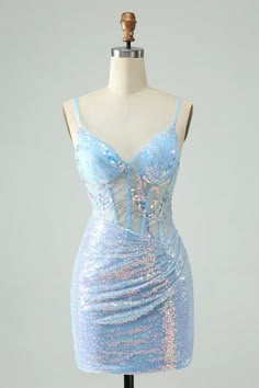 Glitter Light Blue Tight Spaghetti Straps Short Homecoming Dress with – Buyishang Dresses Hoco Dresses Green, Hoco Dresses Red, Mini Prom Dresses, Dress With Sequins, Grey Bridesmaid Dresses, Mermaid Bridesmaid Dresses, Sequin Prom Dresses, Backless Prom Dresses, Prom Dress Shopping