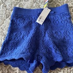 Never Worn, Too Big For My Daughter. Summer Stretch Pointelle Knit Bottoms, Summer Pointelle Knit Bottoms, Blue Knit Bottoms For Spring, Spring Blue Knit Bottoms, Cute Stretch Blue Shorts, Cute Blue Stretch Shorts, Grey Sweat Shorts, Turquoise Shorts, American Flag Shorts