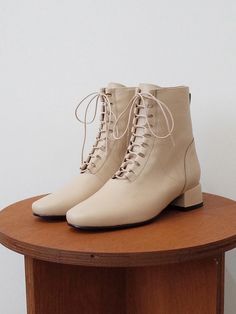 All Basic Lace Up Boots Light Beige | W Concept Cream Lace-up Boots With Leather Sole, Leather Heeled Lace-up Boots, Leather Heeled Boots With Lace-up Fastening, Leather Heeled Boots With Front Lace-up, Leather Heeled Boots With Front Lace-up Fastening, Beige Leather Boots With Laces, Beige Leather Sole Lace-up Boots, Skin Line, Pig Skin