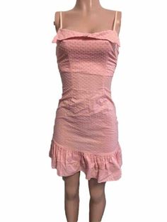 Vintage Rhapsody S Pink Swiss Dotted Coquette Ruffled Mini Dress Cotton Party  | eBay Fitted Knee-length Sundress With Ruffle Hem, Knee-length Fitted Sundress With Ruffles, Fitted Knee-length Sundress With Ruffles, Sleeveless Ruffled Mini Dress In Coquette Style, Sleeveless Coquette Mini Dress With Ruffles, Coquette Sleeveless Mini Dress With Ruffles, Flirty Ruffled Mini Dress, Summer Coquette Dress With Ruffle Hem, Summer Dress With Ruffle Hem