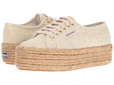 Superga 2790 Linen Rope Casual Platform Sneakers For Spring, Summer Platform Sneakers With Thick Sole, White Platform Sneakers For Summer, Casual Summer Platform Sneakers With Thick Bottom, Comfortable Summer Streetwear Sneakers, Summer Slip-on Sneakers With Gum Sole, Sporty Summer Platform Sneakers With Textured Sole, Sporty Platform Sneakers With Textured Sole For Summer, Summer Low-top Platform Sneakers With Thick Bottom