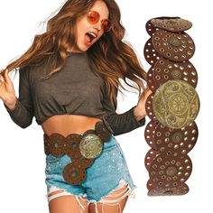 PRICES MAY VARY. 【Reliable Material】The boho belt and western concho y2k belts are made from high-quality leather and a stylish lasting alloy. Premium leather is flexible and sturdy, not fading or breaking easily. The oiled edges of the wide retro boho disc belt lessen wear. Fashionable rivets and vintage buckles are exquisitely crafted, giving the belt a unique look. Truly, this disc belt is a cherished work of art. It combines quality materials and meticulous craftsmanship for durability and s Wide Belts For Women Western, Artisan Brown Belt With Concho, Disc Belt, Chunky Western Belt, Handmade Brown Western Belt, Adjustable Brown Western Belt, Chunky Belt, Wide Belts For Women, Boho Belt