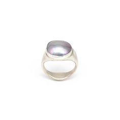 Mabe Pearl Cocktail Ring by Brice Garrett (Silver & Pearl Ring) Luxury Formal Pearl Ring With Cabochon, Elegant Silver Baroque Pearl Rings, Luxury Exquisite Silver Pearl Ring, Luxury Sterling Silver Pearl Ring With Polished Finish, Silver Multi-stone Pearl Ring, Rainbow Lips, Pearl Cocktail Ring, Silver Pearl Ring, Mabe Pearl