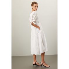 White (100% Cotton). Casual dress. Short sleeves. Scoop neck. Pull on closure. 40" from shoulder to hemline. Imported. Chic Knee-length Dress For Daytime, Spring White Midi Dress With Gathered Sleeves, Feminine Knee-length Midi Dress For Daytime, Elegant Knee-length Daytime Dresses, Elegant Knee-length Dresses For Daytime, Chic Fitted Midi Dress For Daytime, Casual White Dress With Gathered Sleeves, Scoop Neck Dress For Spring Brunch, Chic Puff Sleeve Midi Dress For Day Out