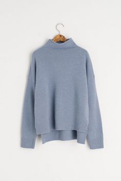 Loose High Neck Jumper, Powder Blue High Neck Jumper, Wool Jumper, Boyfriend Fit, Powder Blue, Workout Wear, Sweater Weather, A R