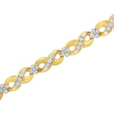 El símbolo del infinito representa la idea de siempre, al igual que el amor que comparten juntos. Capture ese sentimiento con esta hermosa pulsera, que presenta un bucle interminable de bandas de oro amarillo adornadas con diamantes que se unen para crear una exhibición deslumbrante. Diamond Infinity Bracelet For Anniversary, Infinity Diamond Bracelet For Anniversary, Formal Infinity Diamond Bracelet, Infinity Diamond Bracelet For Formal Occasions, Diamond Infinity Bracelets For Anniversary, Anniversary Diamond Bracelet With Infinity Design, Infinity Diamond Bracelet With Accents For Anniversary, White Gold Infinity Diamond Bracelet, Anniversary Infinity Bracelet In Cubic Zirconia