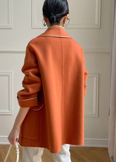 This gorgeous women's jacket is made from a sumptuous wool blend, with a stylish shawl collar and a fabulous shade of orange. An elegant piece to add a luxurious finish to any look. Shawl collar Open front Long sleeves It comes with a leather belt 10% wool, 90% polyester No lined Dry clean Women's outerwear Item #3103141 Size info XS=US2=UK6=EU32 S=US4-6=UK8-10=EU34-36 M=US8-10=UK12-14=EU38-40 ★★ It would be helpful if you provided your height and weight so that I could assist you in choosing th Fall Wool Coat With Shawl Collar, Elegant Single Breasted Orange Blazer, Elegant Orange Blazer With Notch Lapel, Luxury Long Sleeve Sweater Coat For Formal Occasions, Elegant Sweater Coat With Shawl Collar For Work, Elegant Brown Pea Coat With Lapel Collar, Elegant Brown Wool Coat With Long Sleeves, Formal Orange Outerwear With Notch Lapel, Formal Orange Notch Lapel Outerwear