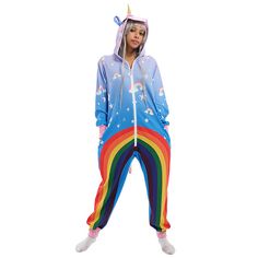 Kawaii Cartoon Unicorn Onesie Pajamas Kigurumi Cute Style Rainbow Print Long Sleeve Hoodie Jumpsuit Christmas Costume for Women Long Sleeve Cartoon Print Onesie For Pajama Party, Multicolor Long Sleeve Jumpsuits And Rompers For Loungewear, Multicolor Long Sleeve Onesie For Pajama Party, Unicorn Onesie Pajamas, Unicorn Onesie, Hoodie Jumpsuit, Costume For Women, Christmas Onesie, Cartoon Unicorn