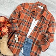 The perfect Oversized Fall Flannel to pair with leggings or your favorite pair of jeans, designed with versatility, and comfort. Details: Oversized Flannel Midweight Single Left Side Pocket Roll-Up Sleeve Detail Comfy Fall Flannel Shirt With Button Closure, Trendy Fall Flannel Button-up Shirt, Trendy Fall Button-up Flannel Shirt, Trendy Button-up Flannel Shirt For Fall, Oversized Flannel Tops For Fall, Brown Button-up Flannel Shirt For Fall, Brown Flannel Shirt With Relaxed Fit For Fall, Brown Relaxed Fit Flannel Shirt For Fall, Relaxed Fit Long Sleeve Flannel Shirt For Fall