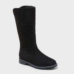 Keep tiny feet happy and comfy in classic style with these Meranda Tall Boots from Cat & Jack™. These closed-toe boots have a faux-suede upper in versatile black, an almond toe, and a comfy insole and lining for comfortable wear. Set on a flocked outsole, these side-zipper boots are elevated by a notched topline and clean-lined stitched detailing. Cat & Jack™: Designed for all children so you can trust it's made for yours. Rubber Boot, Zipper Boots, Toe Boots, Cat & Jack, Tall Boots, Kid Shoes, Riding Boots, Faux Suede, Side Zipper