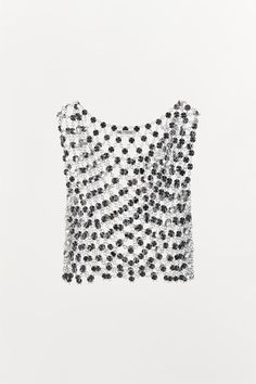 JEWEL CROP TOP - Silver | ZARA United States Chic Embellished Sleeveless Crop Top, Silver Sequined Tank Top, Glamorous Embellished Sleeveless Crop Top, Chic Silver Sleeveless Top, Elegant Embellished Sleeveless Crop Top, Silver Sleeveless Top For Evening, Silver Sequined Sleeveless Crop Top, Chic Sequined Sleeveless Blouse, Chic Sleeveless Sequin Blouse