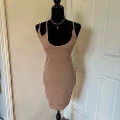 Size 8 Nude Dress With Trending Straps From Pretty Little Things. New With Tags! Fitted Mini Dress With Built-in Bra For Daywear, Fitted Beige Dress With Built-in Bra, Casual Bodycon Dresses With Built-in Bra, Spring Bodycon Mini Dress With Scoop Neck, Beige Stretch Dress For Day Out, Casual Mini Dress With Built-in Bra, Casual Mini Dress With Built-in Bra For Daywear, Casual Midi Dress With Built-in Bra, Spring Mini Dress With Built-in Bra For Brunch