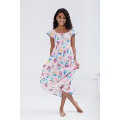 Get ready for a day filled with Disney magic in this stylish Disney midi dress! This comfy and casual sundress features pretty flutter sleeves, a cute ruffle hem, and colorful Disney artwork your little girl will love to wear! Choose from a plaid green design with an all over print of Minnie Mouse and daisies and a pink under the sea design with artwork of Ariel and Flounder from The Little Mermaid. Made of a soft and lightweight material that keeps your child comfortable all day long, this fashionable Disney ruffle hem dress is a spring and summer outfit essential! Summer Flowy Twirl Dress For Playdate, Flowy Twirl Dress For Summer Playdate, Casual Summer Twirl Dress For Playwear, Summer Sleepover Dress With Short Sleeves, Summer Short Sleeve Dress For Sleepover, Playful Ruffled Dress For Sleepovers, Pink Flowy Twirl Dress For Summer, Casual Short Sleeve Twirl Dress For Playwear, Casual Summer Twirl Dress With Flutter Sleeves