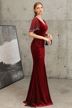 Elegant Mermaid Dress For Prom Banquet, Elegant Mermaid Dress With Fitted Bodice For Banquet, Party Bridesmaid Dress With Sweep Train And Mermaid Hem, Formal Satin Fishtail Evening Dress, Party Season Mermaid Hem Dress With Sweep Train, Elegant Mermaid Dress For Prom Season, Elegant Red Mermaid Dress For Party, Gala Banquet Dress With Mermaid Hem, Elegant Satin Mermaid Dress For Formal Occasions