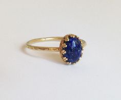 Blue Lapis Ring - Gold Ring - Crown Bezel Setting - September Birthstone Oval Gemstone Ring With Recycled Gold, Oval Gemstone Ring In Recycled Gold, Handmade Oval Sapphire Ring In 14k Gold, Gold Sapphire Promise Ring With Faceted Detail, Handmade 14k Gold Sapphire Promise Ring, Ring Crown, Lapis Ring, 20 Off, Hammered Ring