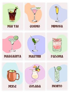 the different types of cocktails are shown in this illustration