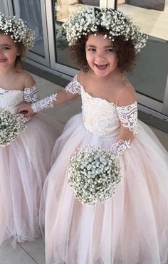 Princess Ball Gown Tulle Flower Girl Dresses with Long Sleeves,BD98815 Long Flower Girl Dresses, Long Sleeve Ball Gowns, Toddler Flower Girls, Pink Flower Girl Dresses, Toddler Flower Girl Dresses, Lace Flower Girls, Tulle Flowers, Tulle Flower Girl, Princess Ball Gowns