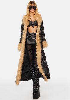 Winter Costume Outerwear With Faux Fur Lining, Mood Grunge, Break The Chain, 90s Platform Shoes, Fest Ideas, Lace Up Leggings, Grunge Clothing, Maxi Coat, Black Doll