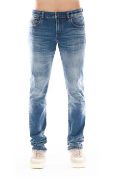 Slim-fitting stretch jeans feature a dimensional medium wash, subtle distressing and signature stitching at the back leg for an everyday edgy look. Zip fly with button closure Five-pocket style 98% cotton, 2% spandex Machine wash, line dry Imported Fitted Distressed Jeans For Everyday Wear, Everyday Fitted Distressed Jeans, Everyday Washed Blue Distressed Jeans, Everyday Distressed Washed Blue Jeans, Urban Style Medium Wash Jeans With Five Pockets, Distressed Fitted Medium Wash Jeans, Distressed Fitted Jeans In Medium Wash, Rugged Fitted Washed Jeans, Rugged Washed Blue Straight Leg Jeans