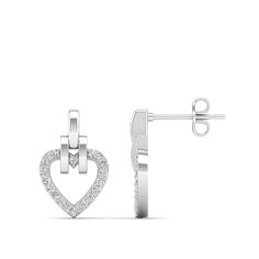 This Open Heart Diamond Stud Earrings are a stunning accessory for any occasion. They feature a delicate open-heart design and shimmering diamonds that add elegance and sophistication to any outfit. Crafted with high-quality materials, these earrings are a timeless and versatile addition to any jewelry collection. Metal: 14K Gold Setting Type: Prong Rhodium Finish: Yes, on White Gold Natural Diamond Details: Weight: 0.26 Quantity: 40 Average Cut: Very Good Average Color: G-H Average Clarity: SI1 Elegant Formal Heart Earrings With Prong Setting, Elegant Formal Heart Earrings, Elegant Diamond White Heart Earrings With Prong Setting, Diamond Open Heart Earrings For Anniversary, White Gold Heart Cut Diamond Earrings, Elegant Heart Pendant Earrings For Anniversary, Elegant Open Heart Earrings For Formal Occasions, Heart-shaped Halo Earrings In Fine Jewelry Style, Diamond White Heart-shaped Diamond Earrings