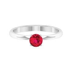 July Birthstone 5 MM Ruby Solitaire Ring in Peg Head Setting Ruby - ( AAA ) - Quality - Rosec Jewels Ruby Promise Ring, Ruby Solitaire Ring, Fairy Tale Romance, Ruby Set, Promise Ring For Her, 18k Yellow Gold Ring, Fiery Red, July Birthstone, Ring Sizer