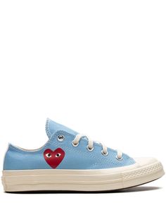 light blue canvas heart print contrast stitching round toe front lace-up fastening branded insole rubber sole These styles are supplied by a premium sneaker marketplace. Stocking only the most sought-after footwear, they source and curate some of the most hard to find sneakers from around the world. Heart Converse, Converse X Cdg, Bright Sneakers, Cdg Play, Comme Des Garcons Play, Chuck 70, Converse Sneakers, Blue Sneakers, Sneakers Blue