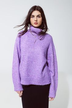 Q2 Sweater in purple with a turtleneck Purple Turtleneck Sweater For Winter, Spring Purple Turtleneck Sweater, Light Purple Turtleneck, Purple Turtle Neck Sweater, Purple Turtleneck, Purple Long Sleeve Winter T-shirt, Soft Purple, Knitwear Tops, Purple Hues