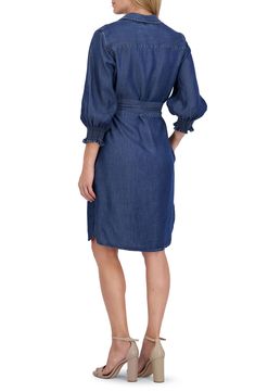 This long-sleeve shirtdress is crafted from Tencel® lyocell with an attached tie belt for a personalized fit. 39" length (size Small)   Spread collar   Three-quarter sleeves   Side-seam pockets   Removable tie belt   100% Tencel lyocell   Tencel lyocell is a sustainably produced fiber made with closed-loop processing   Machine wash, tumble dry   Imported Fitted Shirt Dress With Tie Fastening For Daywear, Knee-length Tie Fastening Shirt Dress, Spring Workwear Belted Dress With Tie Fastening, Spring Shirt Dress With Tie Waist And Relaxed Fit, Belted Relaxed Fit Dress For Fall, Spring Relaxed Fit Shirt Dress With Tie Waist, Relaxed Fit Belted Dress For Fall, Fitted Shirt Dress With Tie Fastening For Work, Fall Relaxed Fit Belted Dress