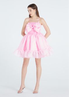 "SGinstar Kristy sweet pink bow mini dress cocktail party dress -Made to order for every sizes -For the perfect dress and fast ship please give me your size ( bust, waist and hips) -Please check my sizes chart before ordering -Dress made with polyester organza fabric -back size has a zipper -a straps can be take off -Color: more than 18 colors -Dry clean only SGinstar Size Guide UK4/US0/EU32/AU4 Bust 31\"(78cm.) Waist24\"(60cm.) Hips33\"(83.5cm.) UK6/US2/EU34/AU6 Bust32\"(80.5cm.) Waist25\"(63cm Spring Party Dress With Pink Bow, Cute Fitted Mini Dress With Bow, Evening Organza Dress With Bow, Feminine Mini Party Dress, Pink Sleeveless Mini Dress For Wedding, Evening Ruffled Bubble Dress In Mini Length, Pink Evening Dress With Bow, Feminine Mini Prom Dress, Chic Dresses With Bow For Prom Season