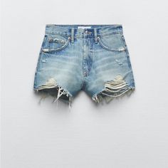 New Size 38, Usa 6 Zara High Rise Summer Bottoms, Zara Blue Mid-rise Jean Shorts, Zara Medium Wash Short Length Shorts, Zara Summer Blue Bottoms, Zara Blue Summer Bottoms, Zara Light Wash Summer Bottoms, Zara Medium Wash Short Bottoms, Blue Summer Bottoms From Zara, Zara Summer Blue Shorts