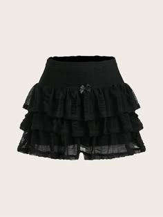 Black Cute Collar  Mesh Fabric Plain Layered/Tiered Embellished High Stretch  Women Clothing Frilly Black Skirt, Amy Winehouse Fashion, Black Ruffle Skirt Outfit, Ruffle Skirt Outfit, Icon Y2k, Black Ruffle Skirt, Halloween Dresses, Ruffle Skirts, Frilly Skirt