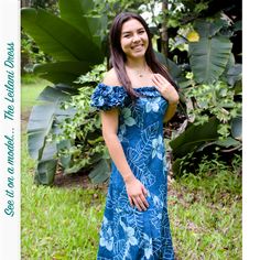 A subtle Hawaiian design of floral outlines on a royal blue background, allowing the dress style to shine all on its own. Square neckline pays tribute to the Hawaiian culture of wearing Hawaiian floral leis to special events such as birthdays, graduations or weddings.-Square neckline with pinched ruffles. -Elastic ruffled cap sleeves -Flattering front & back darts-Center back zip -Cotton Poplin -Made in Hawaii, USA -Size S - XL Floral Outlines, Hawaiian Wedding Dress, Hawaiian Muumuu, Polynesian Dress, Hawaiian Print Dress, Hawaiian Design, Aloha Dress, Royal Blue Background, Hawaiian Designs