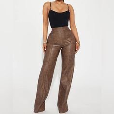 High Waisted Washed Faux Leather Dress Pants. Runs Big. Pants Are Extremely Long (Tall Girl Friendly). Zipper In The Back For Access. Wide Legged Leather Pants Outfit, High-waisted Faux Leather Pants, Solid High-waisted Faux Leather Pants, Solid Faux Leather High-waisted Pants, Solid Color High-waisted Faux Leather Pants, High-waisted Faux Leather Pants In Solid Color, High Waist Solid Faux Leather Pants, High-waist Solid Faux Leather Pants, Fitted Faux Leather Brown Bottoms