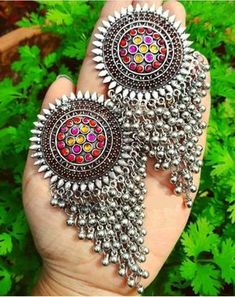 Afghani jewellery,stone studded earrings, Afghani earrings, German silver Festive Gift Plug Earrings, Silver Jeweled Chandbali Chandelier Earrings, Chandbali Plug Earrings For Party, Party Chandbali Plug Earrings, Silver Jeweled Bridal Earrings For Celebration, Festive Drop Earrings Danglers, Trendy Round Earrings For Wedding, Trendy Round Wedding Earrings, Traditional Crystal Party Earrings