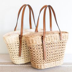 Elena Handbags Straw Basket Tote Bag Straw Basket, Basket Tote, Los Angeles Fashion, Woven Tote Bag, Los Angeles Style, Leather Handle, Beach Bag, My Wardrobe, Straw Bag