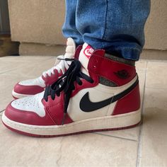 Excellent Condition Air Jordan 1 Chicago Lost And Found 6.5 Y. Fits 7 Women Perfect. Worn About 3 Times. Air Jordan 1 Chicago, Nike Shoes Air, Shoes Air, Air Jordan 1 High, Jordan 1 High, Nike Red, Kids Nike, Air Jordan 1, Jordan 1