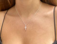 cross necklace sterling silver 925 religious cross pendant. 925 sterling silver chain in either 14, 16, or 18 inches. Dainty necklace, dainty sterling silver jewellery. Cross Jewelry Silver, Cross Necklace Dainty, Silver Necklace Cross, Small Silver Cross Necklace, Dainty Cross Necklace Silver, Silver Cross Necklace Aesthetic, Simple Cross Necklace Silver, Silver Chains For Women, Cross Necklace Aesthetic