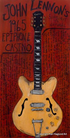 a painting of an electric guitar with the name john lenon's on it